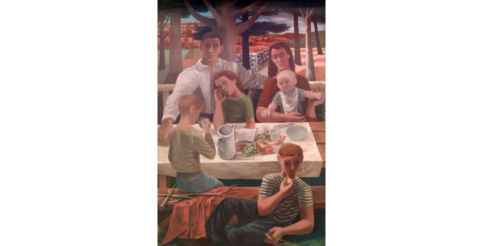 The Mural of “The Family” is actually called “Reconstruction and the Wellbeing of the Family.” The 12x16 foot mural, created by Phillip Gaston in 1942